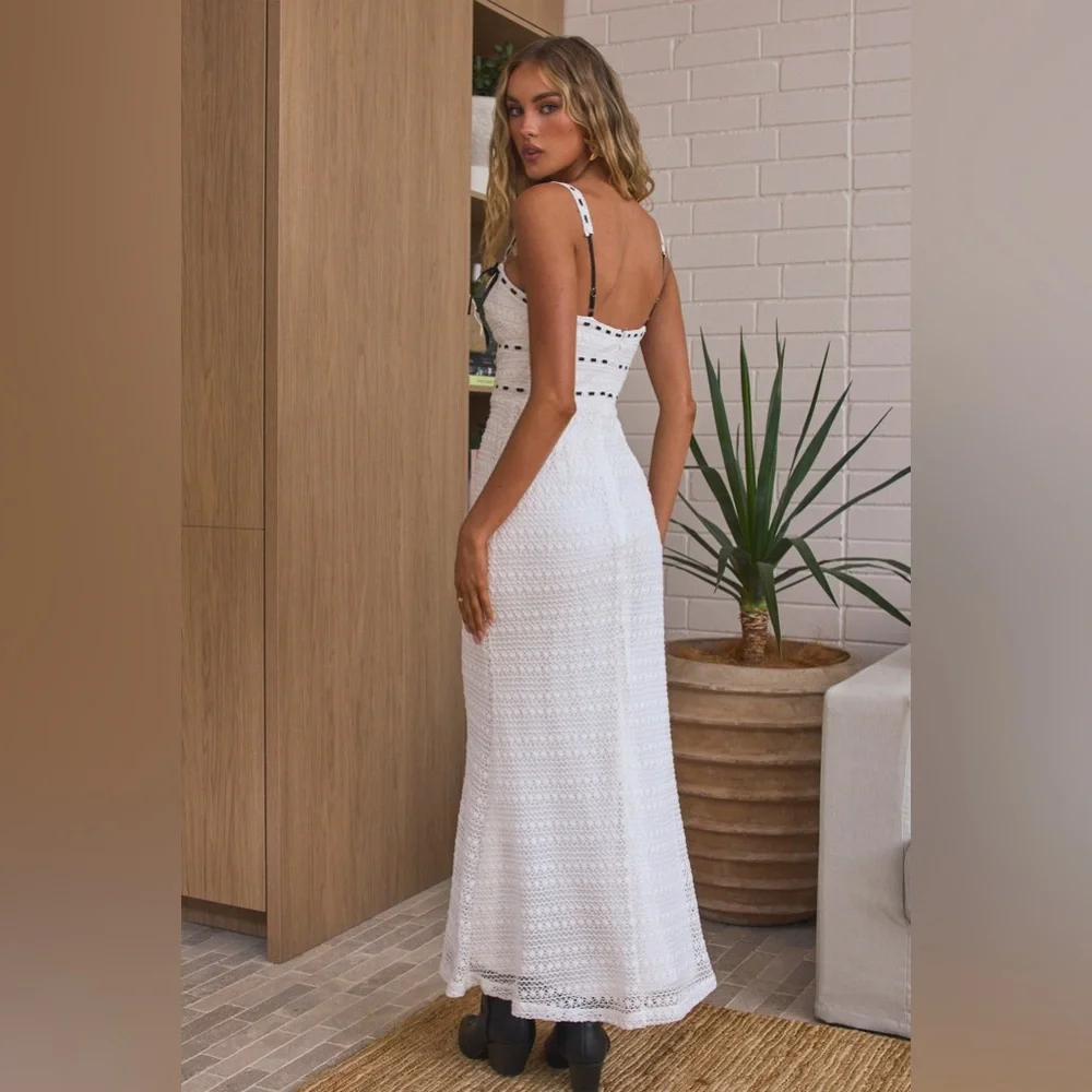 Selfie Leslie Indikah Black White Delicate Femme Knit Ribbon Trim Maxi Dress S - Picture 3 of 8